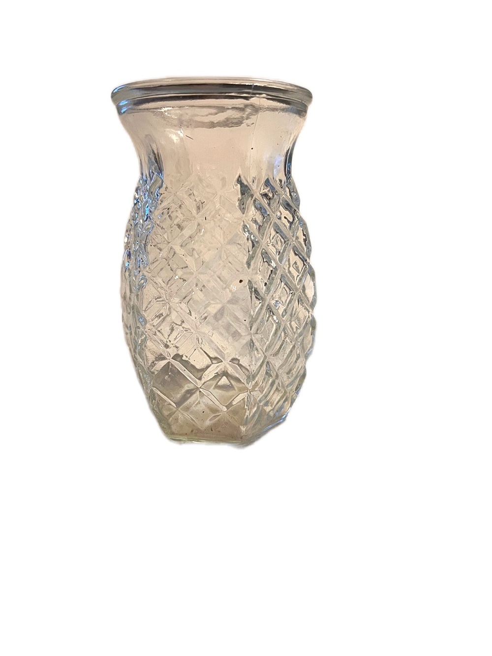 Hoosier Glass #4071 Clear Diamond Pineapple Hexagon Vase 5.5" Vintage
